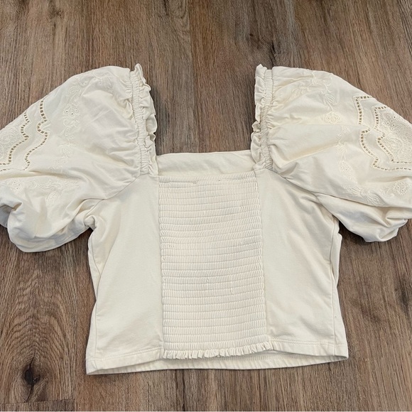 Express Embroidered Square Neck Puff Sleeve Top Women’s Small Ivory Cottagecore - Picture 4 of 11
